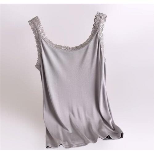 Woman summer Lace Solid 100% silk Tank Tops female oversized with Chest fold Breathable 100% silk tees lady stretch silk tees