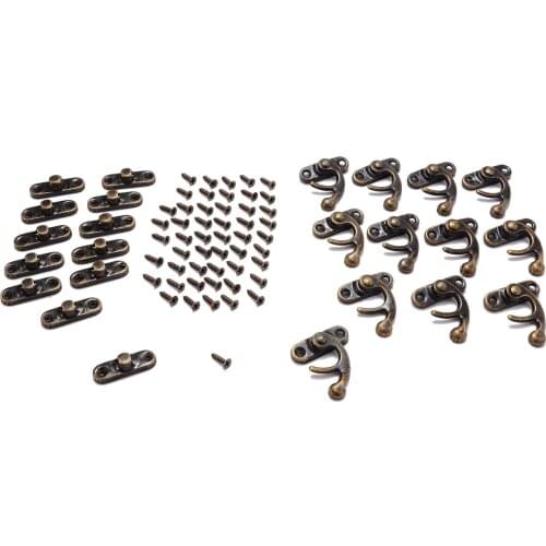 12pcs Antique Metal Lock Mini Decorative Hasps Hook for Gift Wooden Jewelry Box Padlock with Screws Box Hardware Home Decor