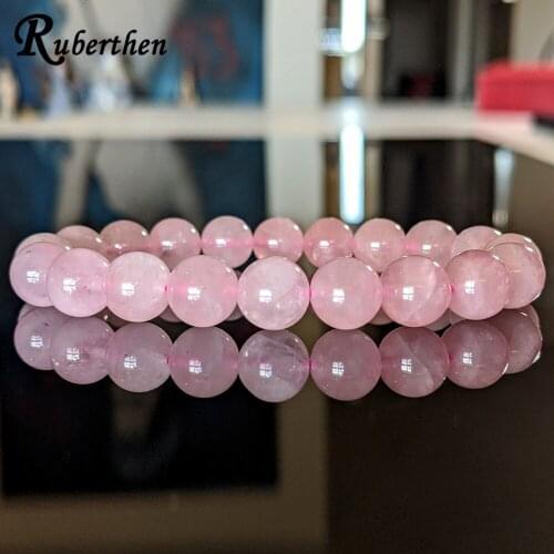 Ruberthen Natural MADAGASCAR Rose Quarz Bead Bracelet For Men or Women High Quality Natural Crystal Bracelet