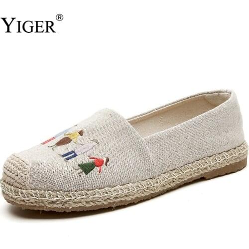 New Casual Womens Single Shoes Linen Embroidered Low-top shoes Simple breathable seam fisherman shoes Embroidered shoes Lovely