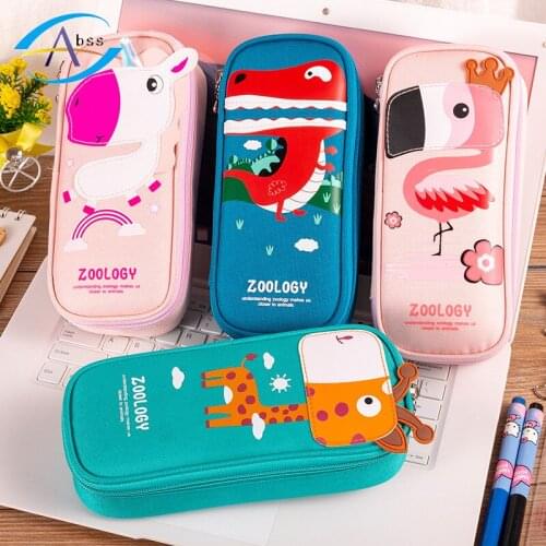 Pencil Bag Cartoon Flamingo Giraffe Dinosaur Cute Pen Pouch School Supplies Kawaii Stationery Box Storage Case Boys Girls Kids