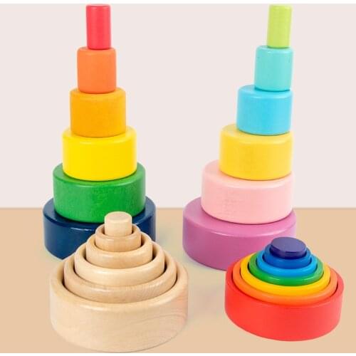 Rainbow Build Stacking Cup Building Blocks Childrens Puzzle Montessori Play House Logs Colorful Stackable Toys Diy Fun Gift