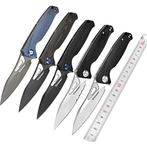 HARNDS CK9180 Falcon Pocket Knife with BOHLER K110 Steel Camping Folding Knife with Deep Carry Pocket Clip G10 Handle