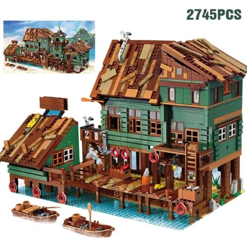 Technical Expert Fisherman Wharf Architecture Kit Building Blocks Ideas Captain Harbor Tavern Bricks Toys Birthday Gift for Kids