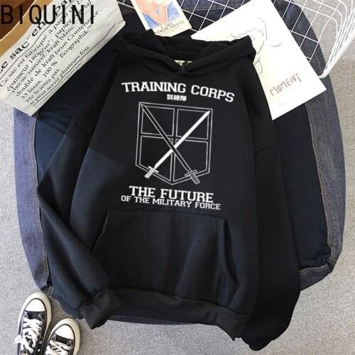 Training Corps Attack on Titan Print Anime Hoodies Oversized Sweatshirt Women/Men Pink Tops Pullovers Wram Harajuku Streetwear I