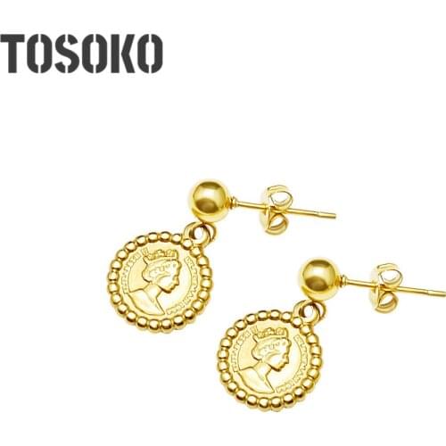 TOSOKO Stainless Steel Jewelry Queen Image Earrings Disc Fashion Earrings For Women BSF189