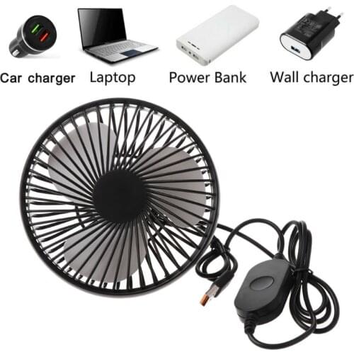 Universal 5V 360 Degree Rotation Adjustable Angle Car Air Vent USB Fan 3 Speed Electric Air Blower Cooling Fan with ON OFF Switc