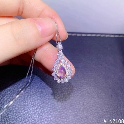 Fine Jewelry 925 Sterling Silver Inlay With Natural Gem Womens Luxury Classic Water Drop Moonstone Pendant Necklace Support Det