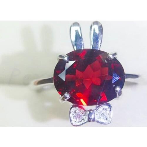Per jewelry Natural real red garnet rabbit ring Free shipping 925 sterling silver 8*10mm 3ct gemstone Fine jewelry Q911138