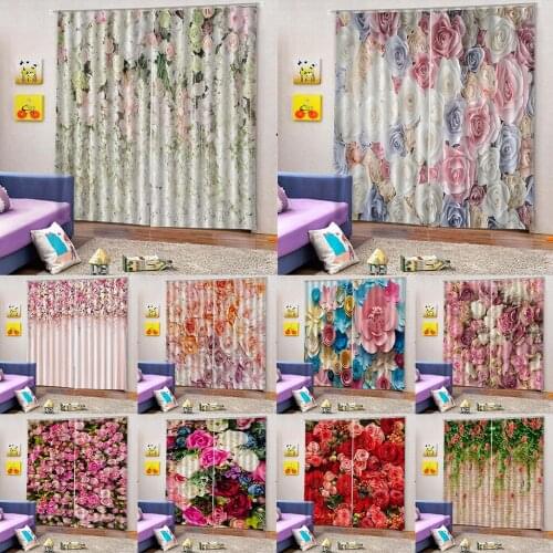 2 Panel Charming Floral Printed Blackout Window Curtains Bath Drapes with Hooks and Rings for Living Room Home, 59x65 Inch