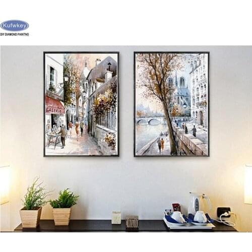 2pcs DIY diamond Embroidery Abstract Street European,5D diamond painting Cross stitch kit Needlework set embroidery with diamond