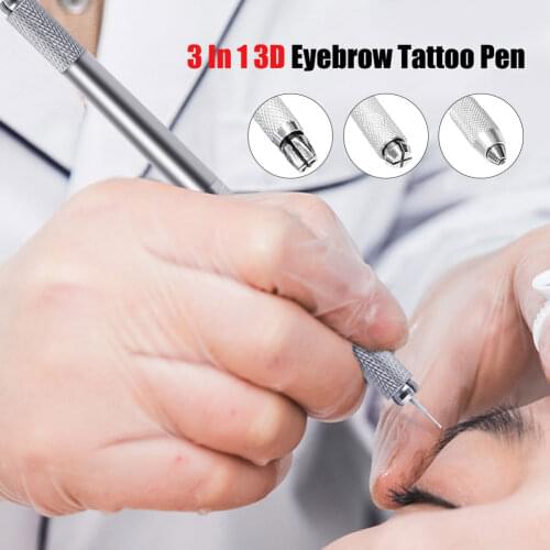 3 In 1 Professional Eyebrow Tattoo Pen Tebori Microblading Pen For Permanent Makeup Machine Silve Manual 3D Tebori Munsu Tool