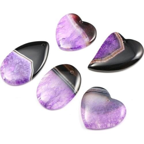 5pcs/lot Black Purple Striped Agates Pendant Reiki Healing Natural Stone Meditation Amulet DIY Jewelry Natural Stone Charms