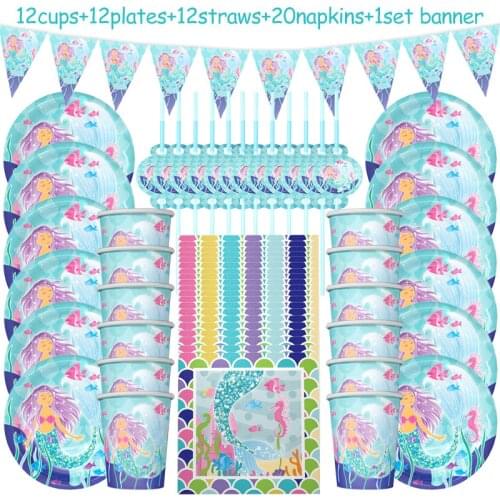 57Pcs Mermaid Party Supplies Kit Baby Shower Party Favor Girls 1st Birthday Party Decoration Under the Sea Theme Wedding Party