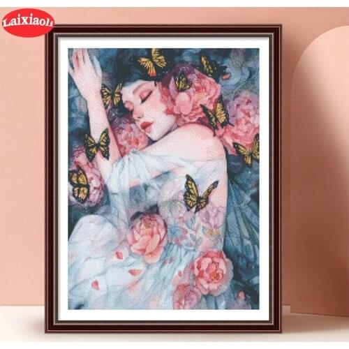 Diamond Painting Butterfly girl, flower Full Drill Square DIY Diamond Embroidery Cross Stitch Mosaic round Rhinestone Home Decor