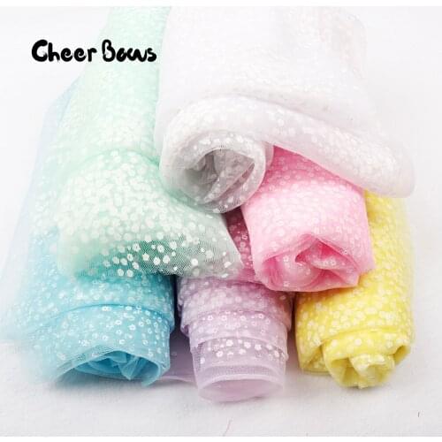 White Flower Printed Fabric Tulle Mesh Patchwork Material DIY Crafts Chiffon Fabrics For Sewing DIY Dolls Cloth Fabric