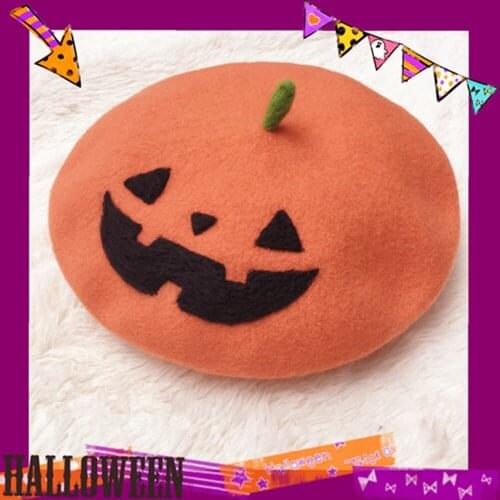 New Cosmile Women Handmade Pumpkin Beret Female Autumn Wool Felt Cap Warm Halloween Gifts Outdoor Walking Hat