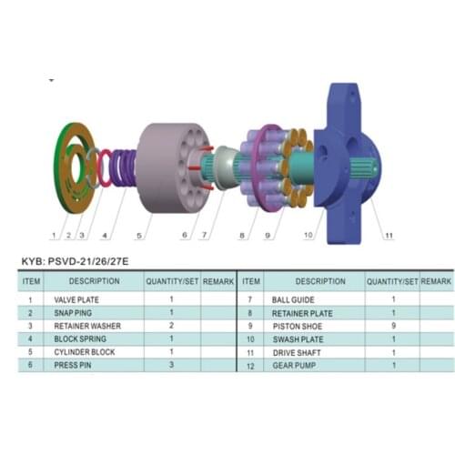 KAYABA pump engine parts PSVD2-19E cylinder block valve plate ball guide shaft spare parts repair kit