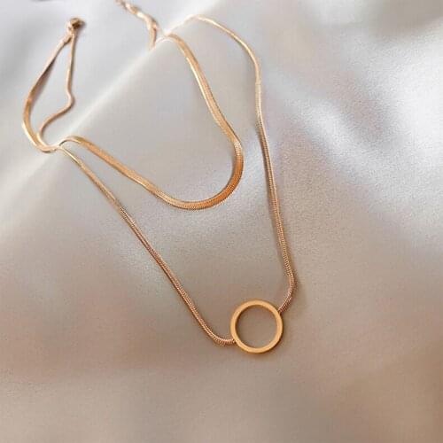 XIYANIKE 316L Stainless Steel Gold Color Round Circl Double Layer Necklaces For Women Chokers 2021 Trend Fashion Gift Jewelry