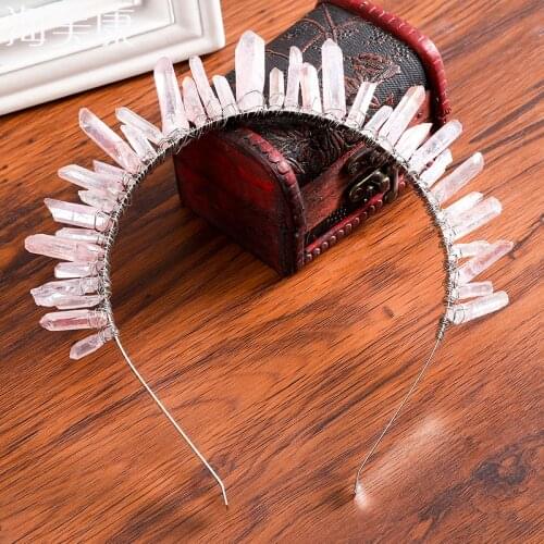 Haimeikang Natural Crystal Headband Rock Crystal Crown Color Hair Band Bridal Jewelry Tiara Stone Wedding Hair Accessories Party