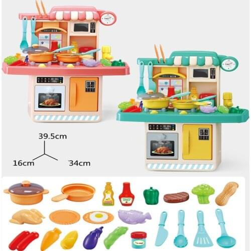 Kitchen Play House Toy Simulation Sound And Light Manual Water Cooking Table Kitchen Toys Vegetables Fruits Cooking House Set