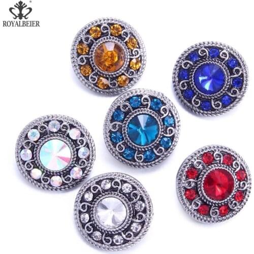 RoyalBeier Flower Snap Button Metal 18mm Snap Buttons Wth Rhinestone Colorful DIY Charms For Snap Bracelet Jewelry