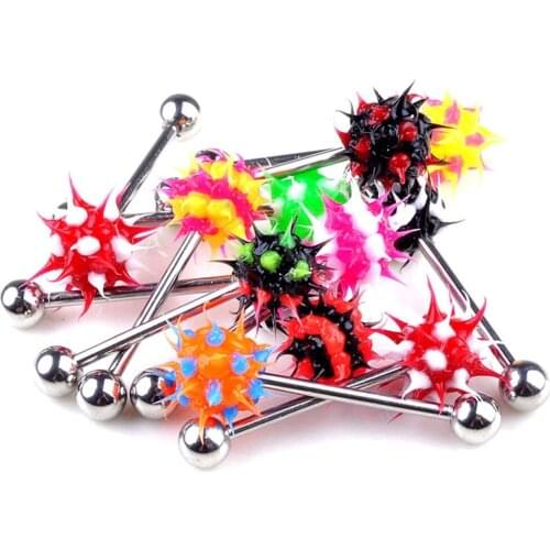 5pcs Lot Wholesale Colorful Silicone Ball Spike Tongue Barbells Chic Belly Nipple Bars Punk Mens Piercing Body Jewelry for Women