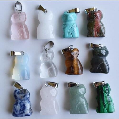 2020 Fashion High Quality Assorted Mixed natural stone animal cats charms pendants for fine jewelry making 12pcs/lot Wholesale