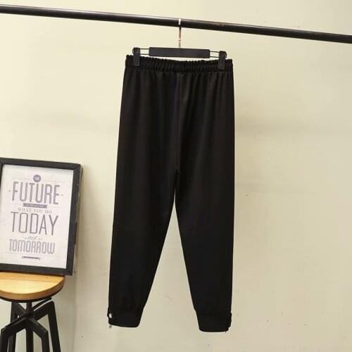 Plus Size Womens Elastic Waist Casual Pants Solid Side Zip Long Pants