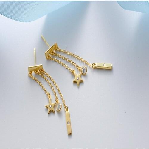 925 Silver AAA CZ Cubic Zirconia Long Dangling Star Pendant Tassel Drop Earrings for Women Birthday Gifts 6pcs Lot Wholesale