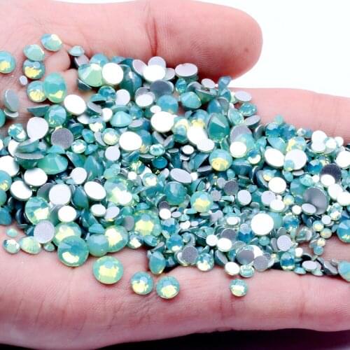 Non Hotfix Crystal Rhinestones Green Opal Many Size Nails Art Glue On Glass Stones Wedding Dresses DIY Nail Art Decoration