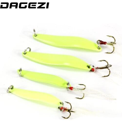 DAGEZI Luminous Hard Baits Metal Spinner Spoon Lure Sequins Noise Paillette with Feather Treble Hook fishing Tackle 5/7/10/13g