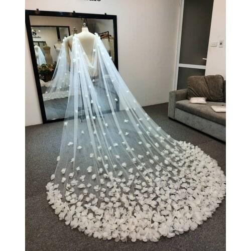 TOPQUEEN G44 Ladies Shawl with 3D Flowers Floor-length Handmade Bridal Shawl Lolita Veil Cosplay Wrap Cathedral Drop Veil Cape