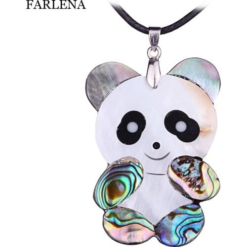FARLENA Jewelry Hand-stitched Natural Shell Necklace for Women Men with Wax Rope Fashion Shell Panda Pendant Unisex