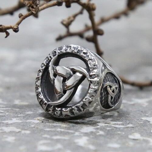 Unique Hollow Design Nordic Style Odin’s Horn Ring Men Boys Stainless Steel Viking Rune Ring Nordic Totem Amulet Jewelry