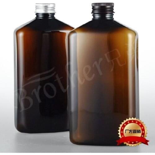 Explosive 500ml Brown Aluminum CoverFlat Bottle Lotion CosmeticPackaging with Double Inner Plug 10pcs/lot