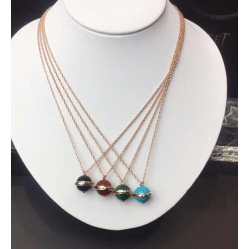 Fashion designer famous famous brand jewelry bead ball rotating necklace rose gold nature stone adjust ball rotate pendant