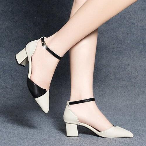 Plus size 34-42 Women Dress Shoes Ankle Strap Pumps Pointed Toe Woman Sandals High Heels Office Lady Shoes zapatos mujer 8077G