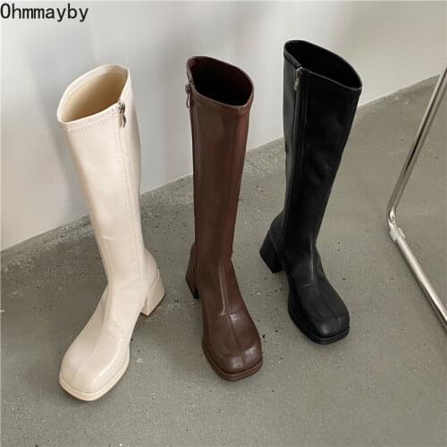 Knee High Woman Boots 2021 Autumn Winter Women Square Heel Fashion Female Zipper Shoes Ladies Sexy Modern Long Boots