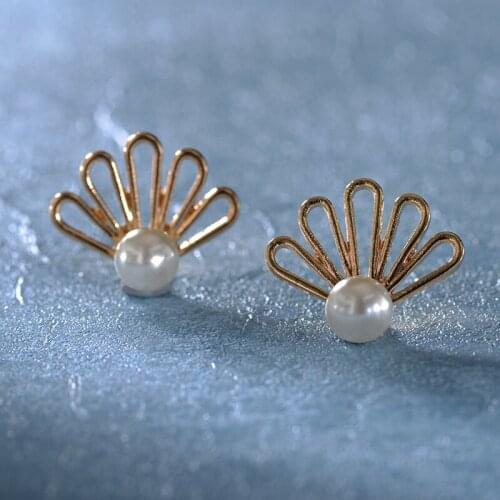 White & Purple Simulated Pearl Hollow Leaf Golden Silver Plated Women Flower Stud Earrings 4 Kinds