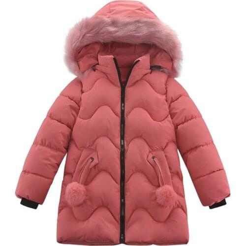 Winter Girl Cotton-padded Clothes Thick Hand-stuffed Cotton Mid-Length Wave Warm Cotton Clothes Solid Color Casual Kids Clothes