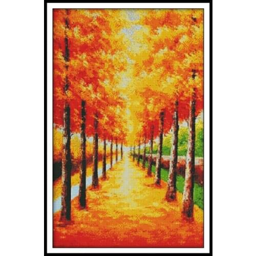 Golden Autumn Patterns Joy Sunday Cross-stitch Embroidery Sets 14ct 11ct Printed on Canvas DIY Handmade Needlework Crafts Kits