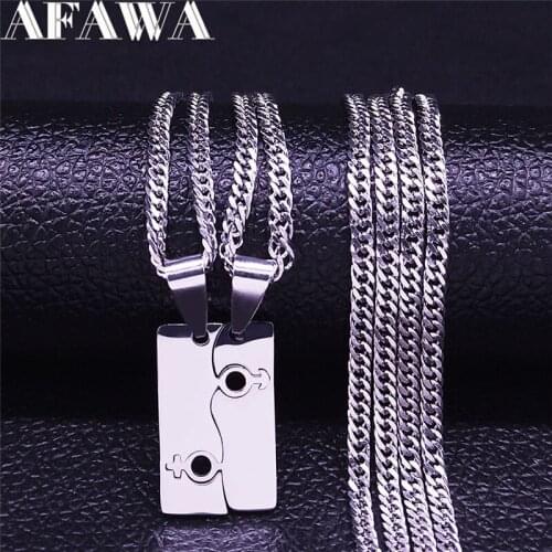 2PCS Love Boy Girl Couple Necklaces Women Silver Color Stainless Steel Jewelry Valentines Day Gift chaine homme N3509S01