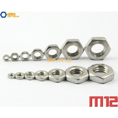 20 Pieces M12 304 Stainless Steel Metric Thread Half Lock Hexagon Thin Nuts DIN 439