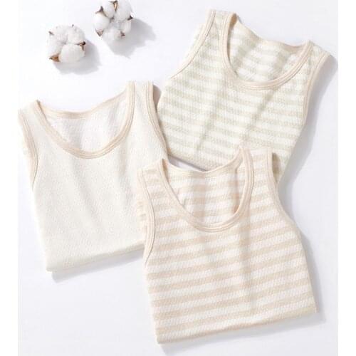 2021 New Baby Vest 2-10T Kids Round Neck Stripe Sleeveless Thin Boy Girl Solid Color Top Pullover Shirt for Summer