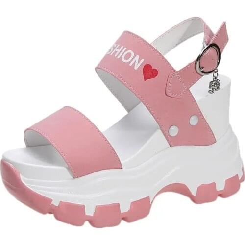 Cute Platform Sandals Women 2021 New Summer Chunky High Heels Female Wedges Shoes for Women Fish Toe Red Sandalia Feminina Girls