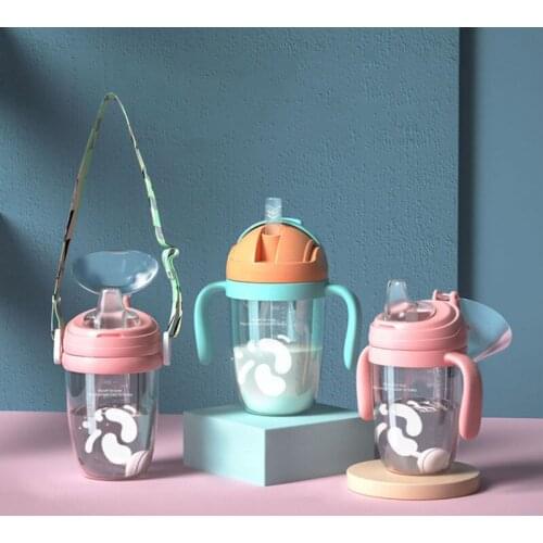 300ml Baby Feeding Cup With Straw Children Learn Feeding Drinking Bottle Kids Training Cup With Straw Cute Water Bottle