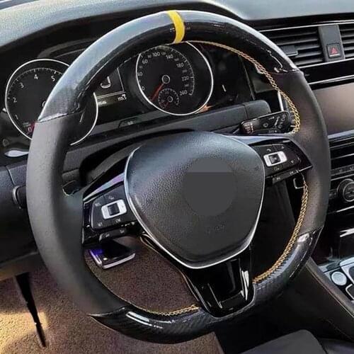 Car Steering Wheel Cover Non-slip Black Carbon Fiber For Volkswagen VW Golf 7 Mk7 Touran Up New Polo Jetta Passat B8 Tiguan