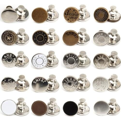 D0LF 50 Button Pins for Jeans Replacement Jean Buttons No Sew Instant Button 17mm Detachable Pants Button Craft Adjustable