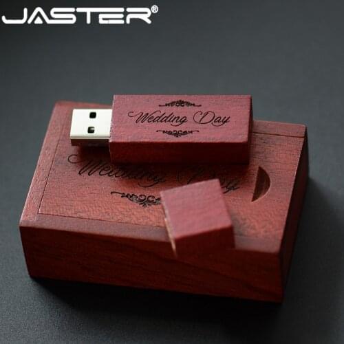 JASTER Wooden stick + gift box USB Flash Drive red wood pendrive 8GB 16GB 32GB 64GB USB 2.0 Pen Drive Memory Stick U Disk